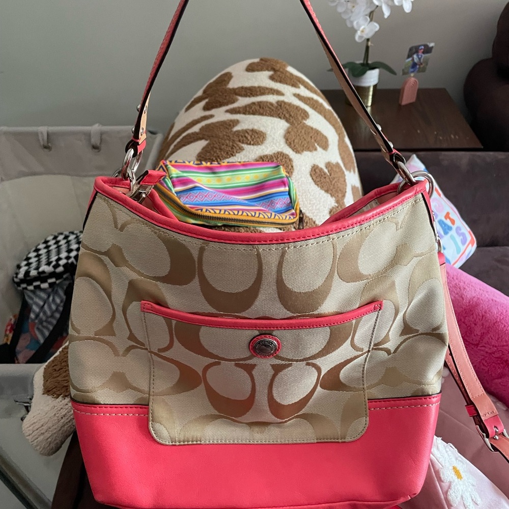 Coach Beige and Coral Shoulder Bag